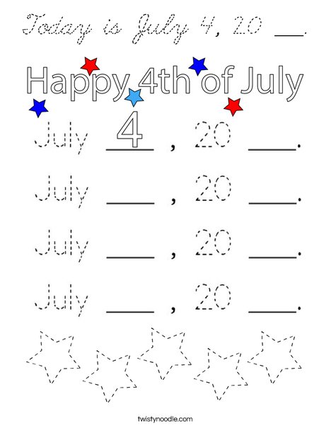 Today is July 4, 20 ___. Coloring Page