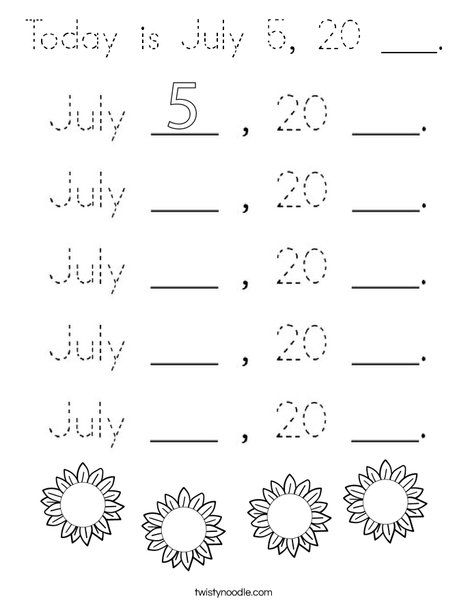 Today is July 5, 20 ___. Coloring Page