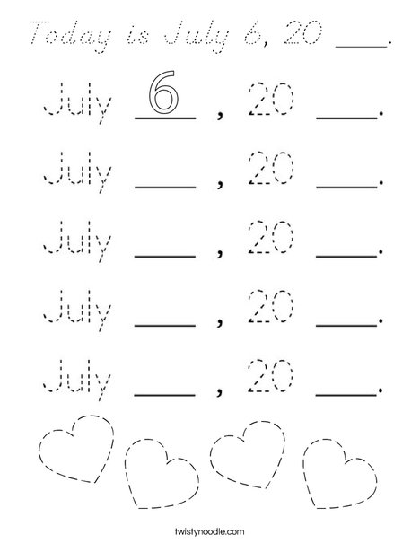 Today is July 6, 20 ___. Coloring Page