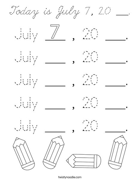 Today is July 7, 20 ___. Coloring Page