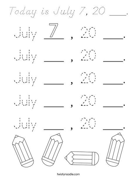 Today is July 7, 20 ___. Coloring Page