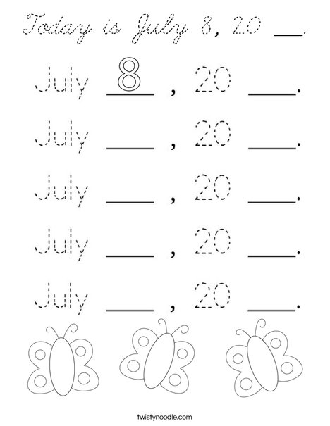 Today is July 8, 20 ___. Coloring Page