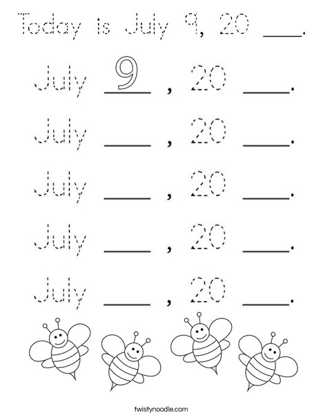 Today is July 9, 20 ___. Coloring Page