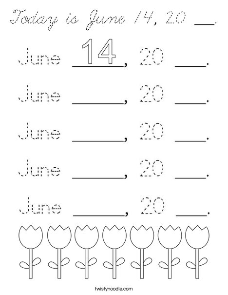 Today is June 14, 20 ___. Coloring Page
