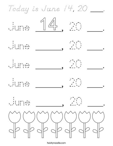 Today is June 14, 20 ___. Coloring Page