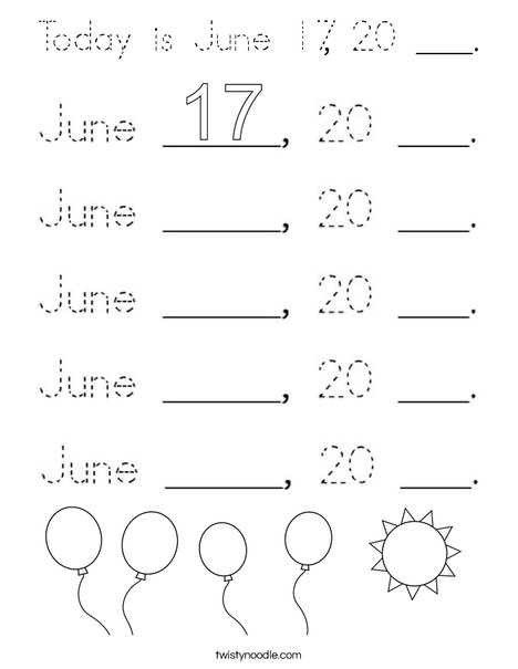 Today is June 18, 20 ___. Coloring Page