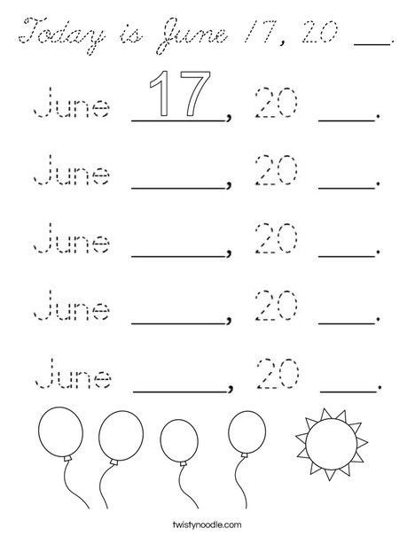Today is June 18, 20 ___. Coloring Page