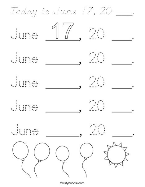 Today is June 18, 20 ___. Coloring Page