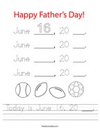 Today is June 16 20 ___ Handwriting Sheet