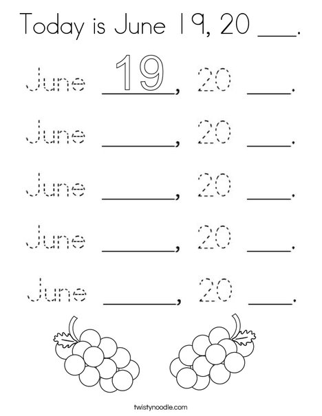 Today is June 19, 20 ___ Coloring Page - Twisty Noodle