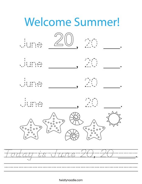 Today is June 20, ___. Worksheet