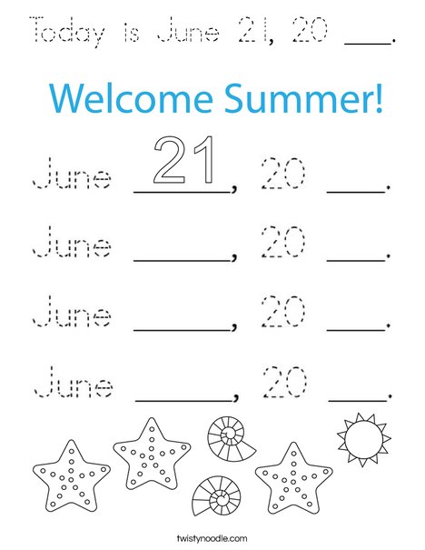 Today is June 20, ___. Coloring Page