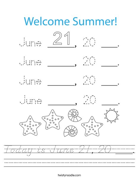Today is June 20, ___. Worksheet