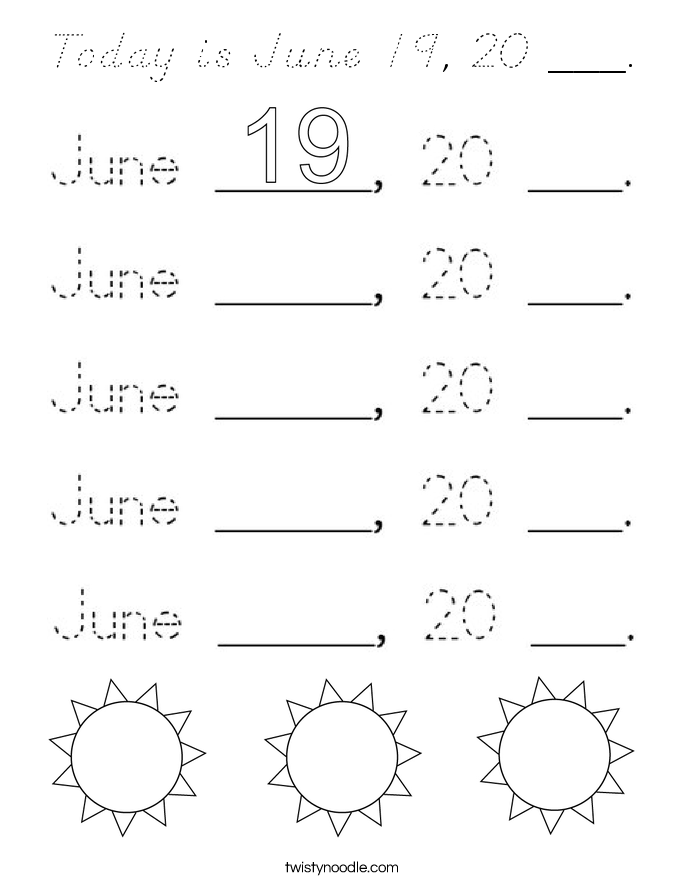 Today is June 19, 20 ___. Coloring Page