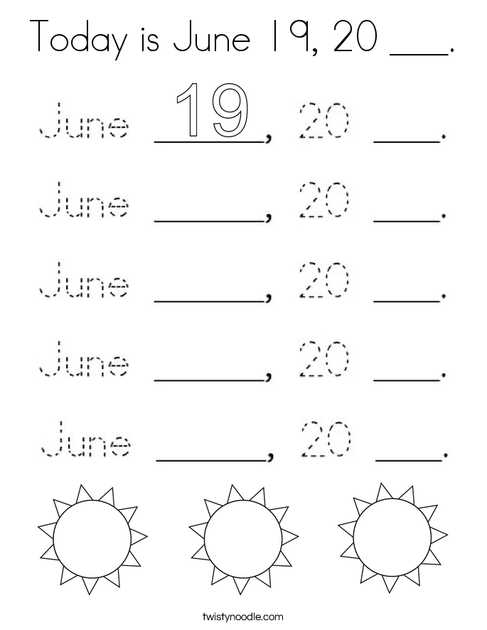 Today is June 19, 20 ___. Coloring Page