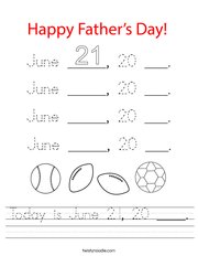 Today is June 21, 20 ____ Handwriting Sheet
