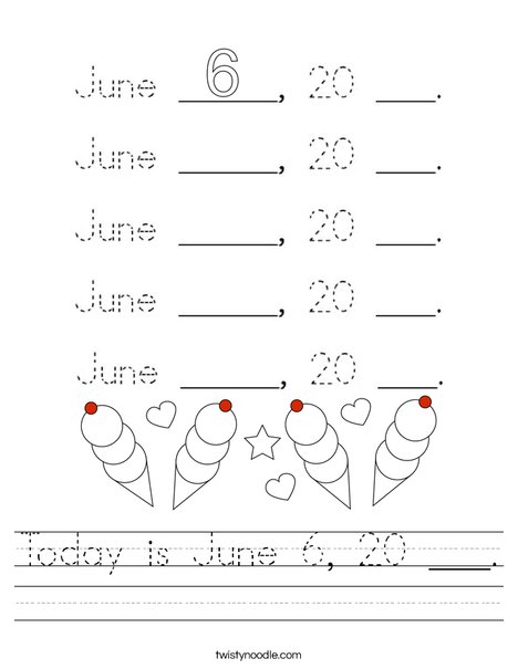 today is june 6 20 worksheet twisty noodle