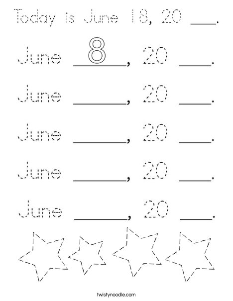 Today is June 8, 20 ___. Coloring Page