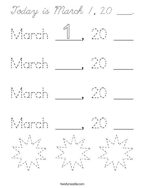 Today is March 1, 2020. Coloring Page