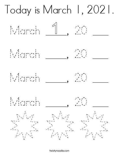 Today is March 1, 2020. Coloring Page