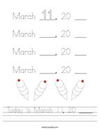 Today is March 11, 20 ____ Handwriting Sheet