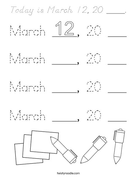 Today is March 12, 2020. Coloring Page