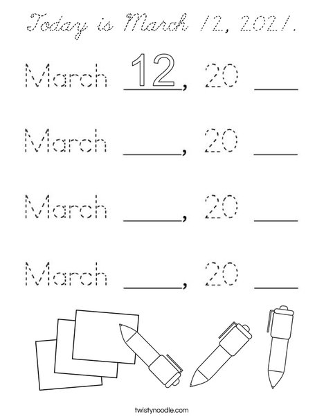 Today is March 12, 2020. Coloring Page