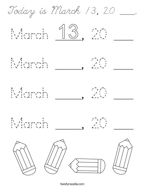 Today is March 13, 2020. Coloring Page