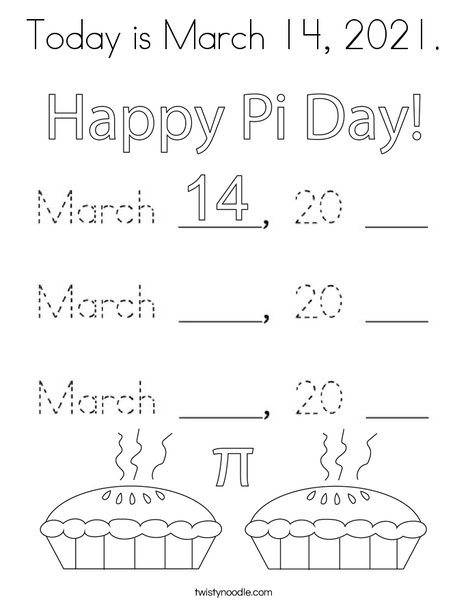 Today is March 14, 2020. Coloring Page