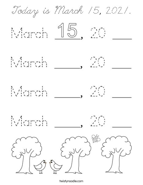 Today is March 15, 2020. Coloring Page