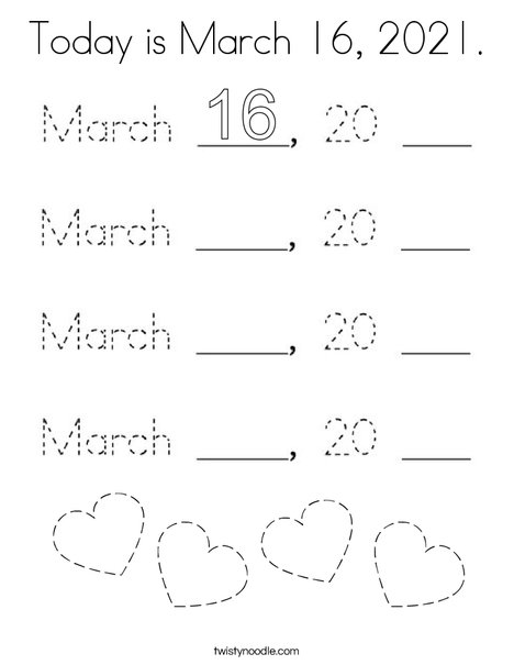 Today is March 16, 2020. Coloring Page