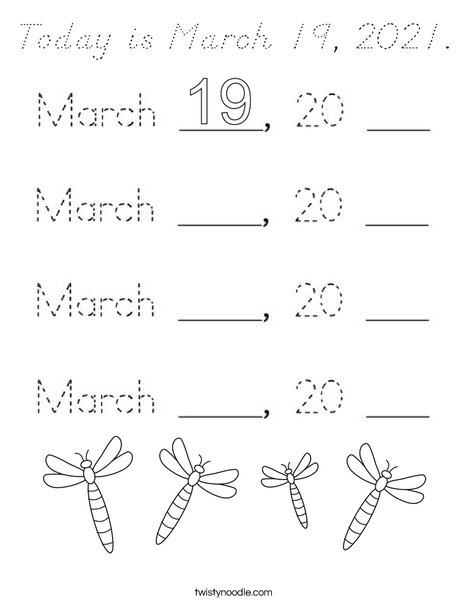 Today is March 19, 2021. Coloring Page