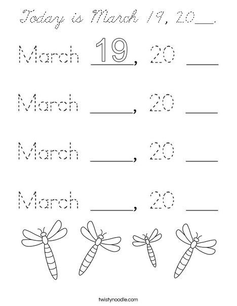 Today is March 19, 2021. Coloring Page