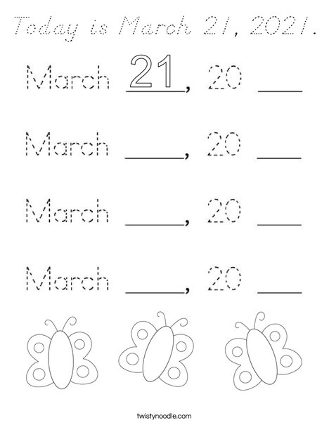 Today is March 21, 2020. Coloring Page