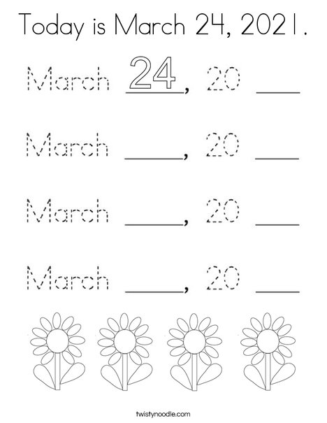 Today is March 24, 2020. Coloring Page