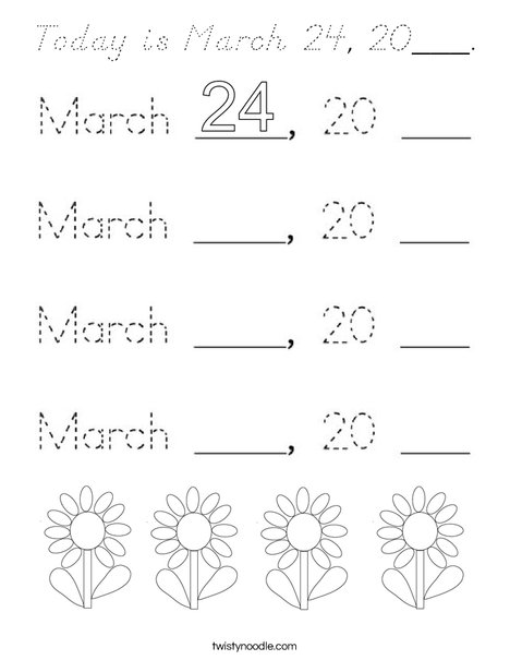 Today is March 24, 2020. Coloring Page