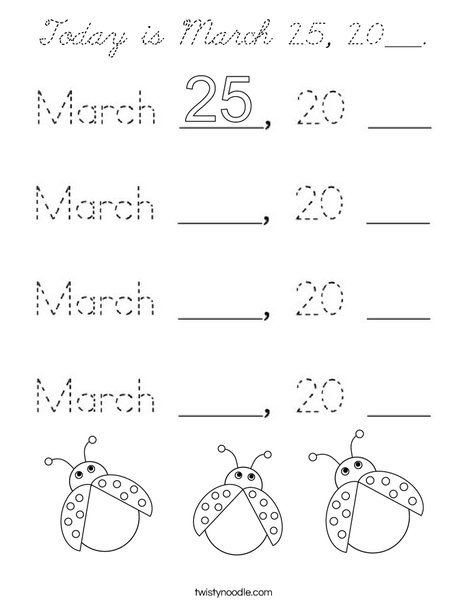 Today is March 25, 2020. Coloring Page