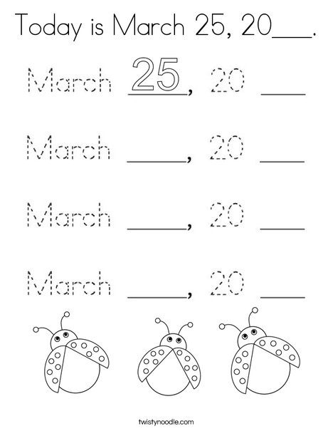 Today is March 25, 2020. Coloring Page