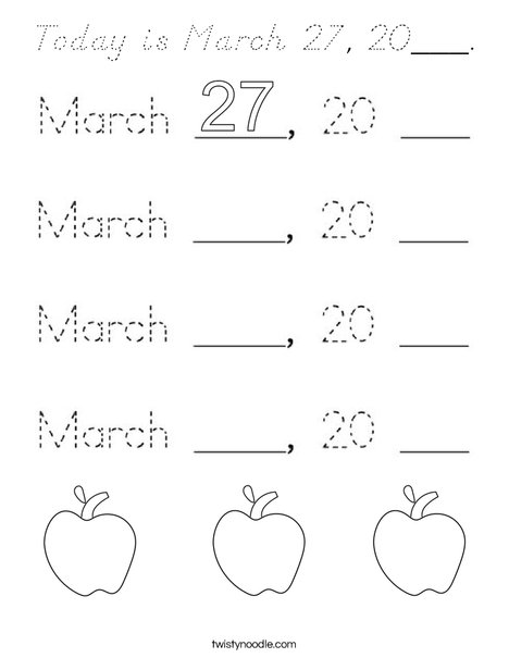 Today is March 27, 2020. Coloring Page