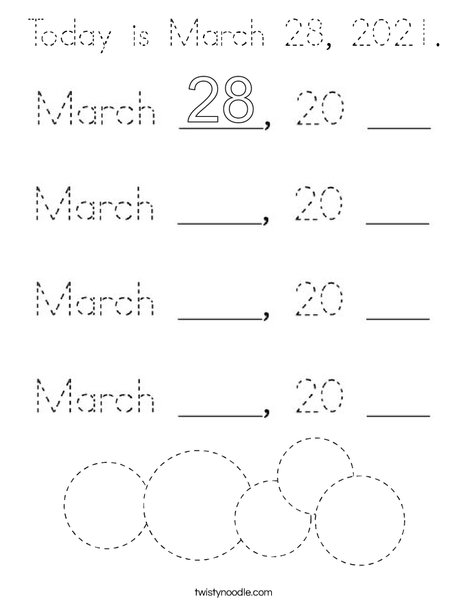 Today is March 28, 2020. Coloring Page