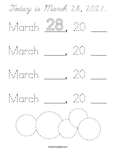 Today is March 28, 2020. Coloring Page