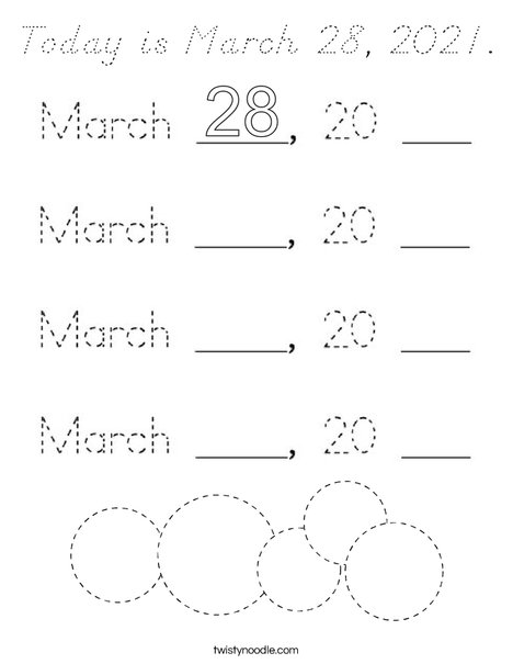 Today is March 28, 2020. Coloring Page