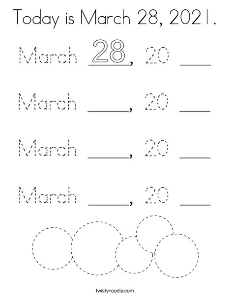 Today is March 28, 2020. Coloring Page