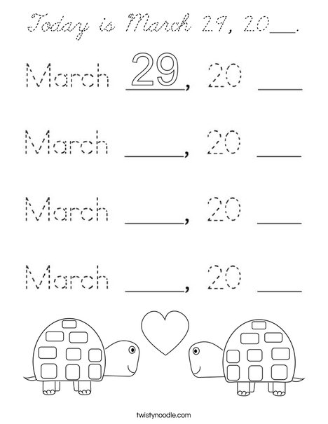 Today is March 29, 2020. Coloring Page