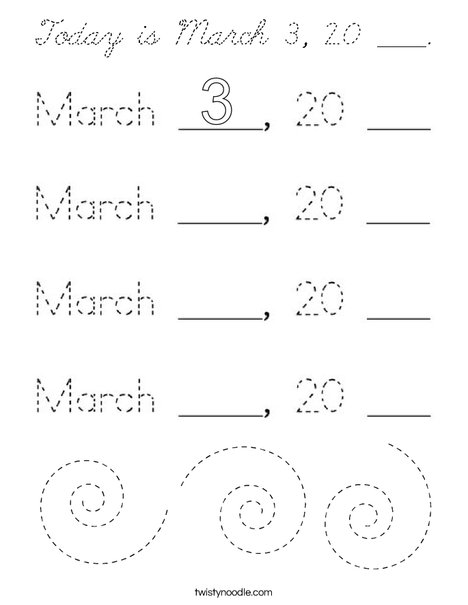 Today is March 3, 2020. Coloring Page