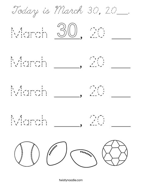 Today is March 30, 2020. Coloring Page