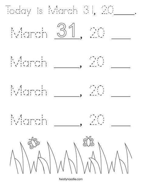 Today is March 31, 2020. Coloring Page
