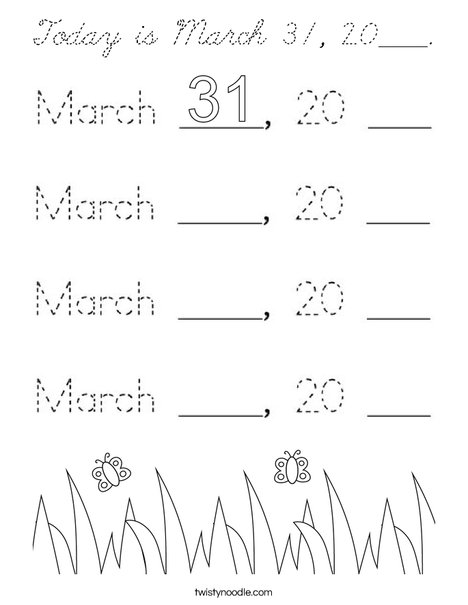 Today is March 31, 2020. Coloring Page