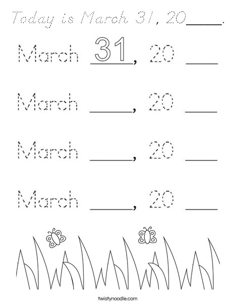 Today is March 31, 2020. Coloring Page