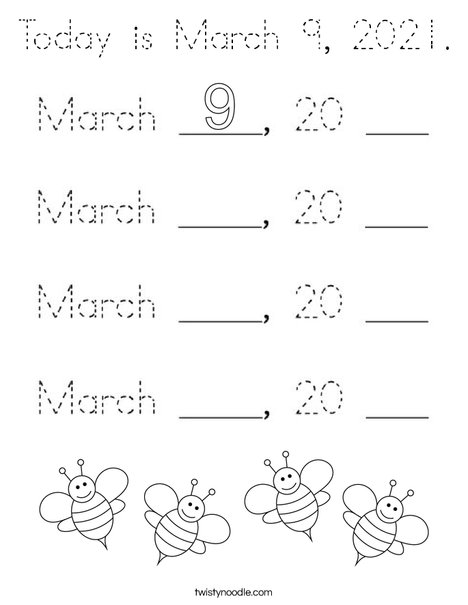 Today is March 9, 2020. Coloring Page